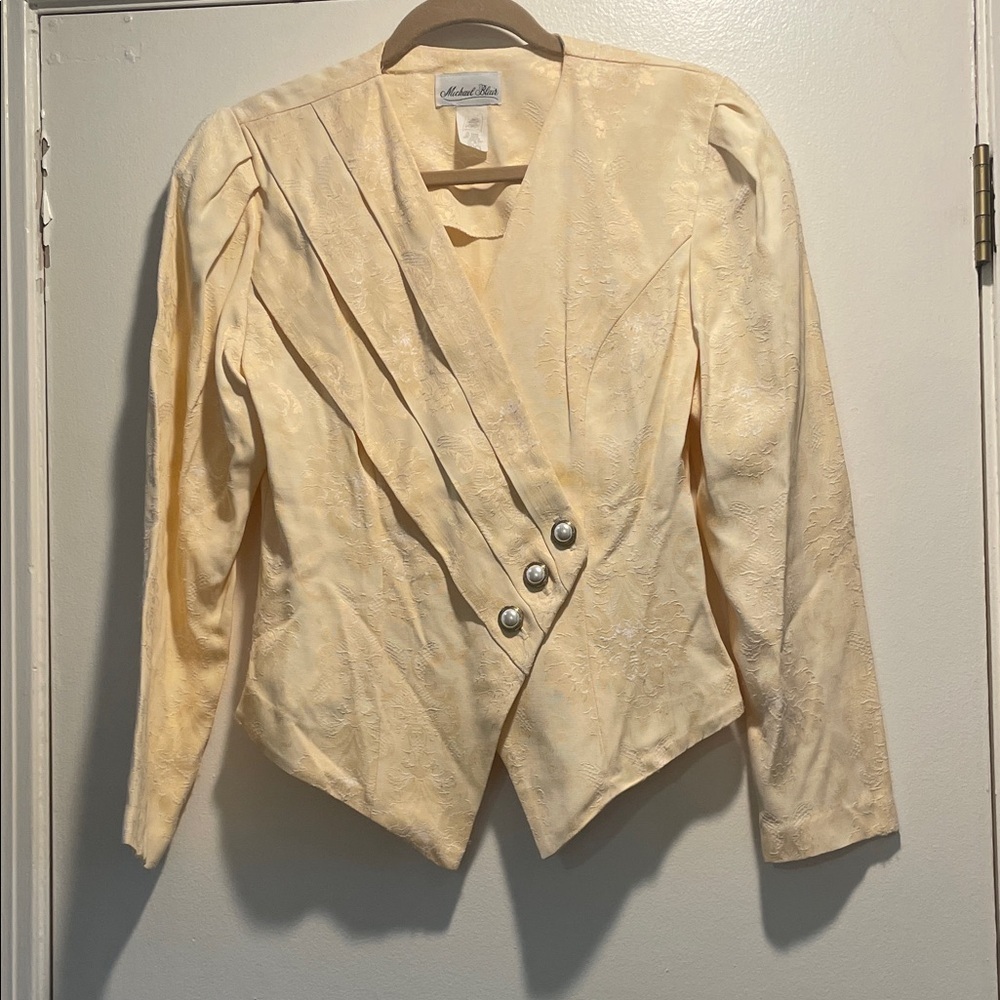 Michael Blair Vintage Cream Jacquard Women's Blazer with Pearl Buttons
